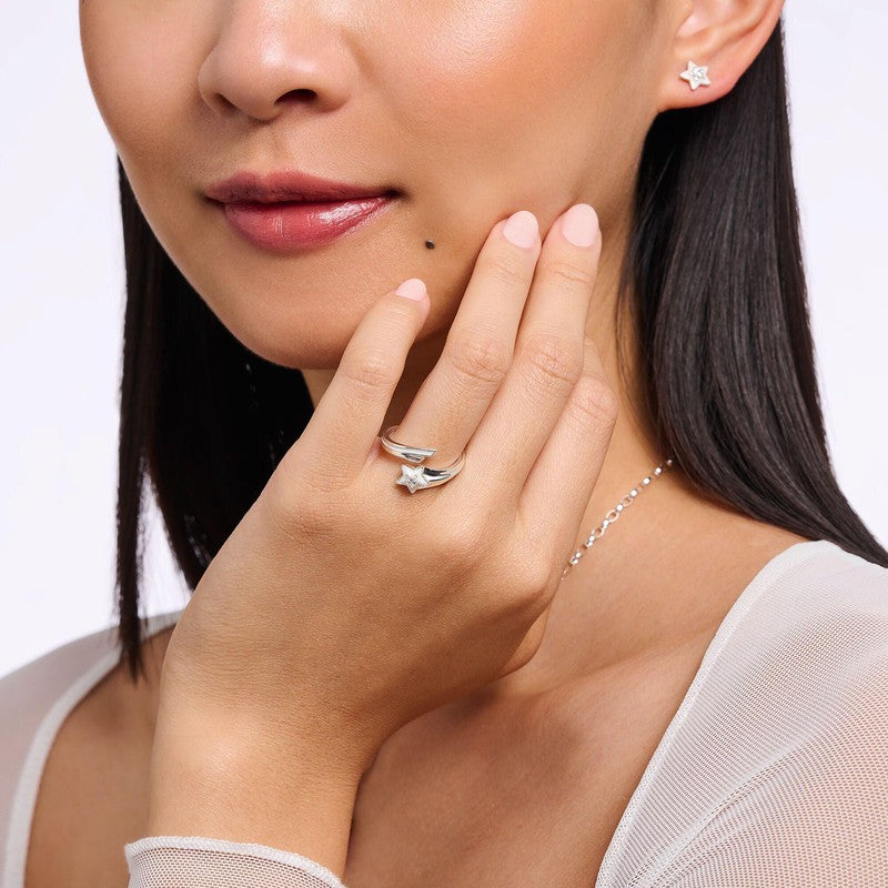 Thomas Sabo Ring with Clear Stones and White Cold Enamel