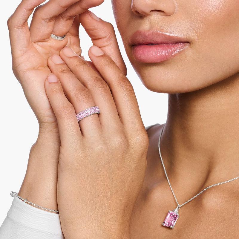 Thomas Sabo Ring with Pink Stones - Pave Silver