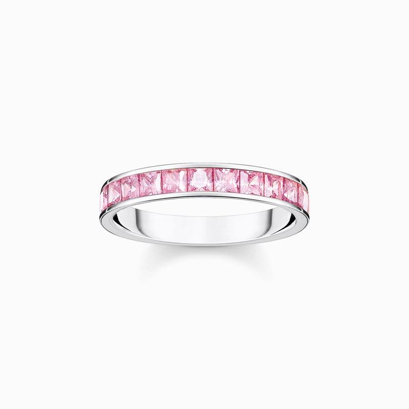 Thomas Sabo Ring with Pink Stones - Pave Silver
