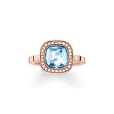 Thomas Sabo Rose Gold Plated Square Blue Cubic Zirconia Ring