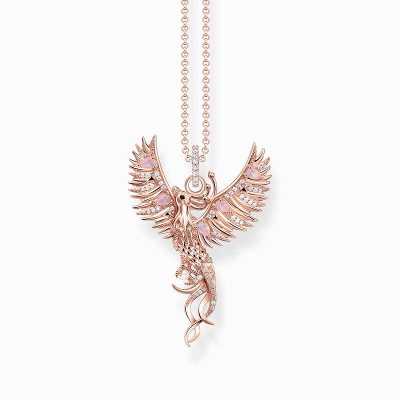 Thomas Sabo Rose-Gold plated Necklace with Phoenix Pendant and Various Stones