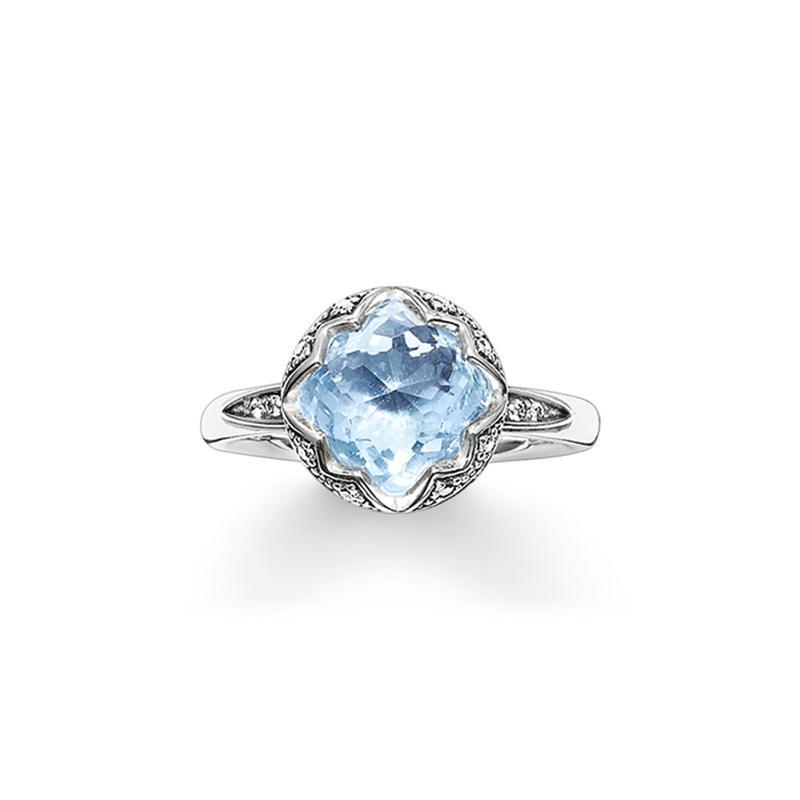 Thomas Sabo Round Blue Cubic Zirconia Lotus Ring