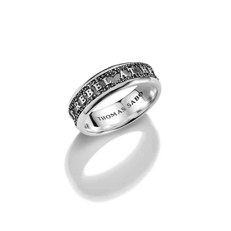 Thomas Sabo Silver Band Ring Rebel at Heart Black Zirconia