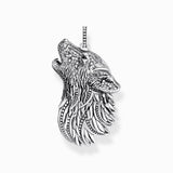 Thomas Sabo Silver Blackened Pendant Howling Wolf with Stones