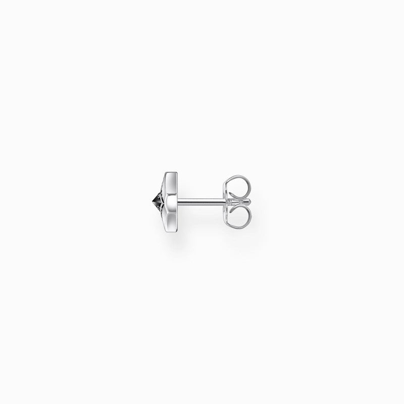 Thomas Sabo Silver Blackened Single Ear Stud with Black Zirconia and Pattern