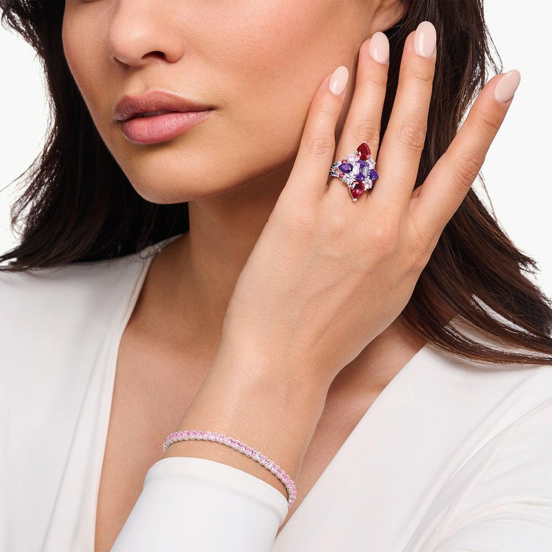 Thomas Sabo Silver Cocktail Ring with Red, Pink and Violet Zirconia