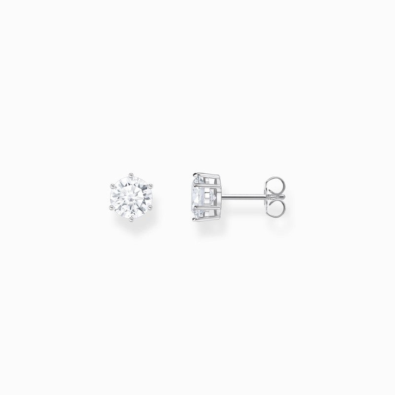 Thomas Sabo Silver Ear Studs with Big, White Zirconia