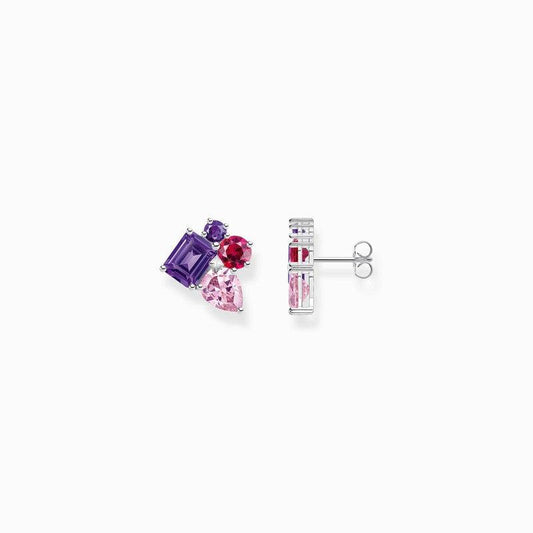 Thomas Sabo Silver Ear Studs with Pink and Violet Zirconia