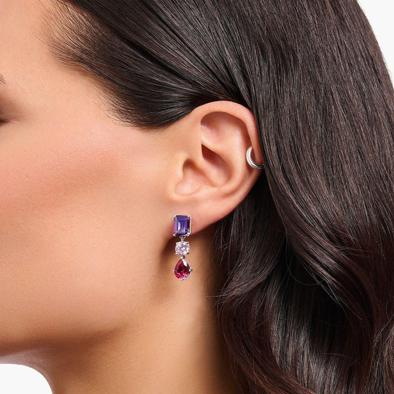 Thomas Sabo Silver Earrings with Red, Pink and Violet Stones