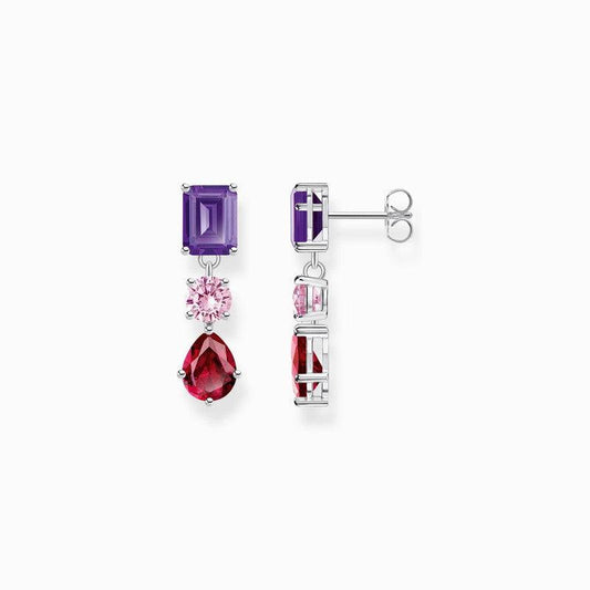 Thomas Sabo Silver Earrings with Red, Pink and Violet Stones