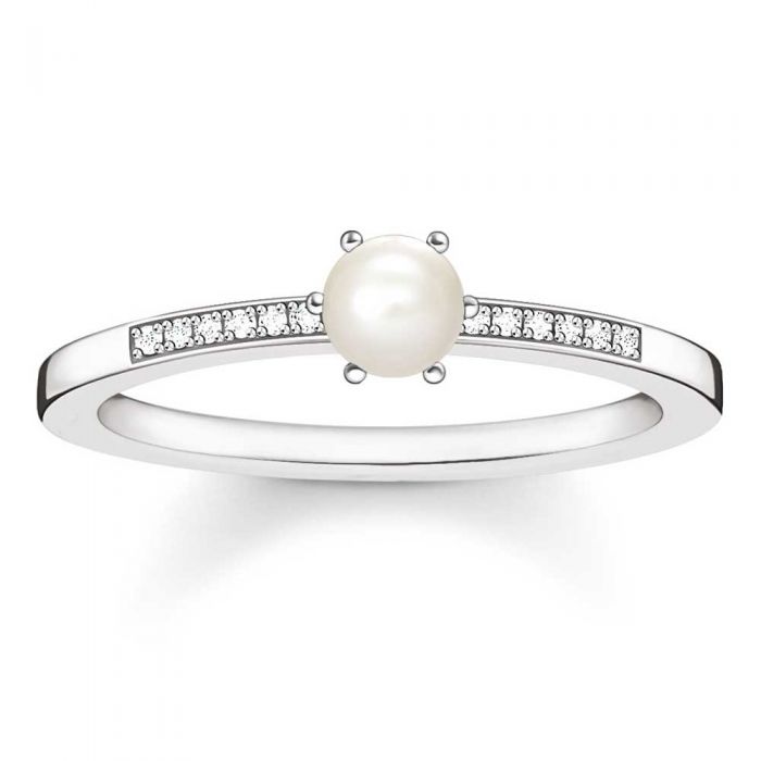 Thomas Sabo Silver Freshwater Pearl Diamond Shoulders Ring