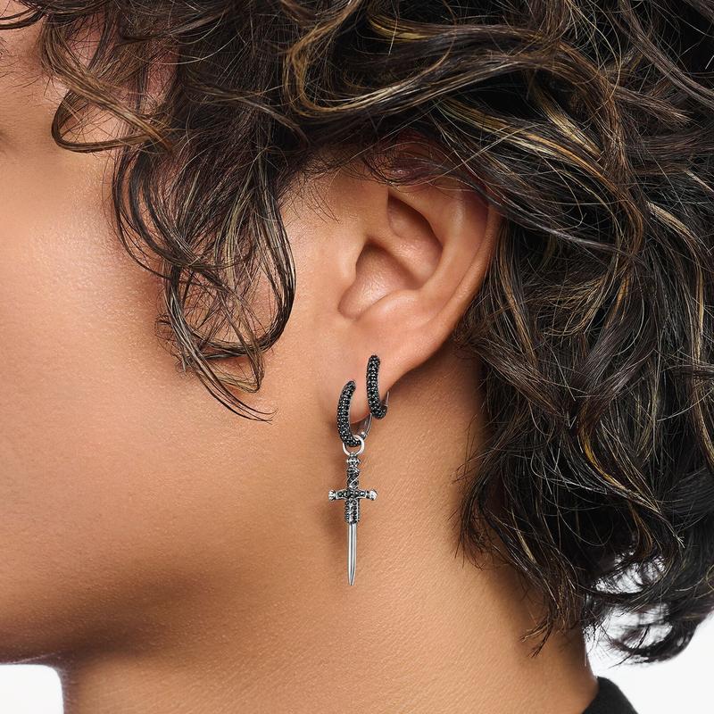 Thomas Sabo Silver Hoop Earrings with Black Zirconia Pavé