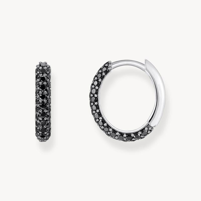 Thomas Sabo Silver Hoop Earrings with Black Zirconia Pavé