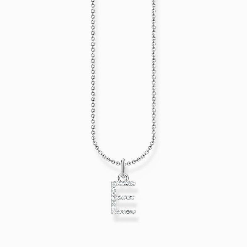 Thomas Sabo Silver Necklace with Letter E & White Stones