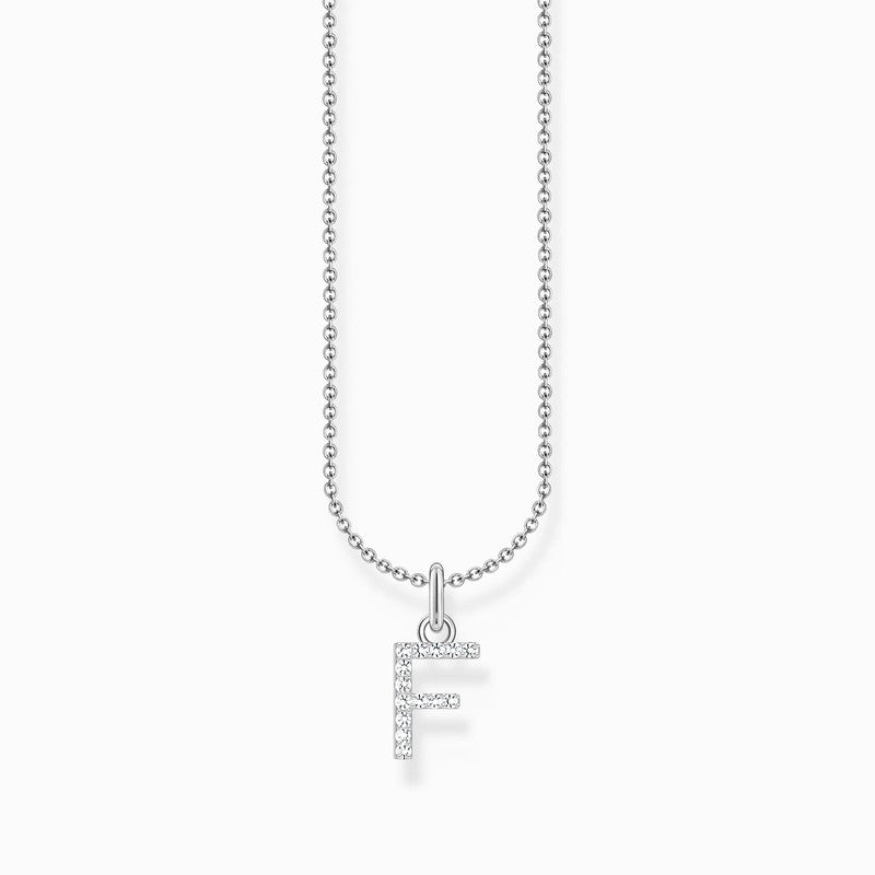 Thomas Sabo Silver Necklace with Letter F & White Stones