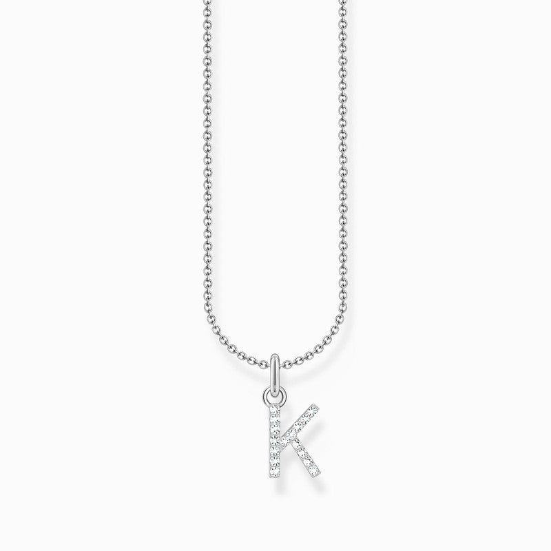 Thomas Sabo Silver Necklace with Letter K & White Stones