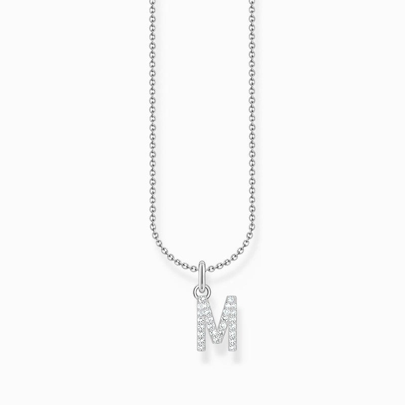 Thomas Sabo Silver Necklace with Letter M & White Stones