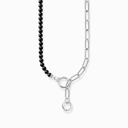 Thomas Sabo Silver Necklace with Onxy Beads, White Zirconia and Ring Clasps