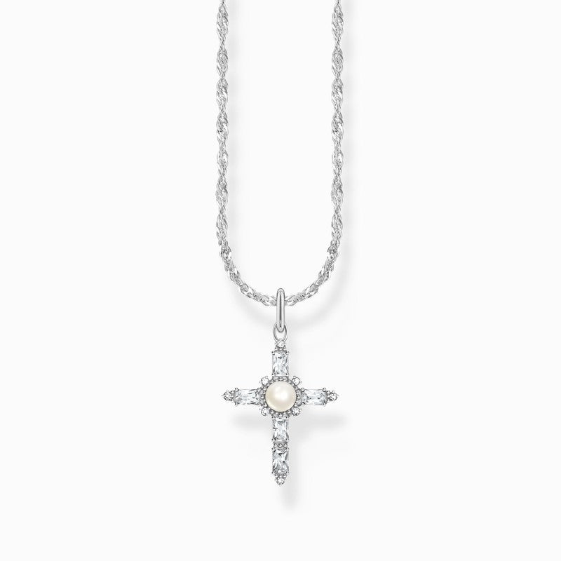 Thomas Sabo Silver Necklace with White Cross Pendant Cross Romance