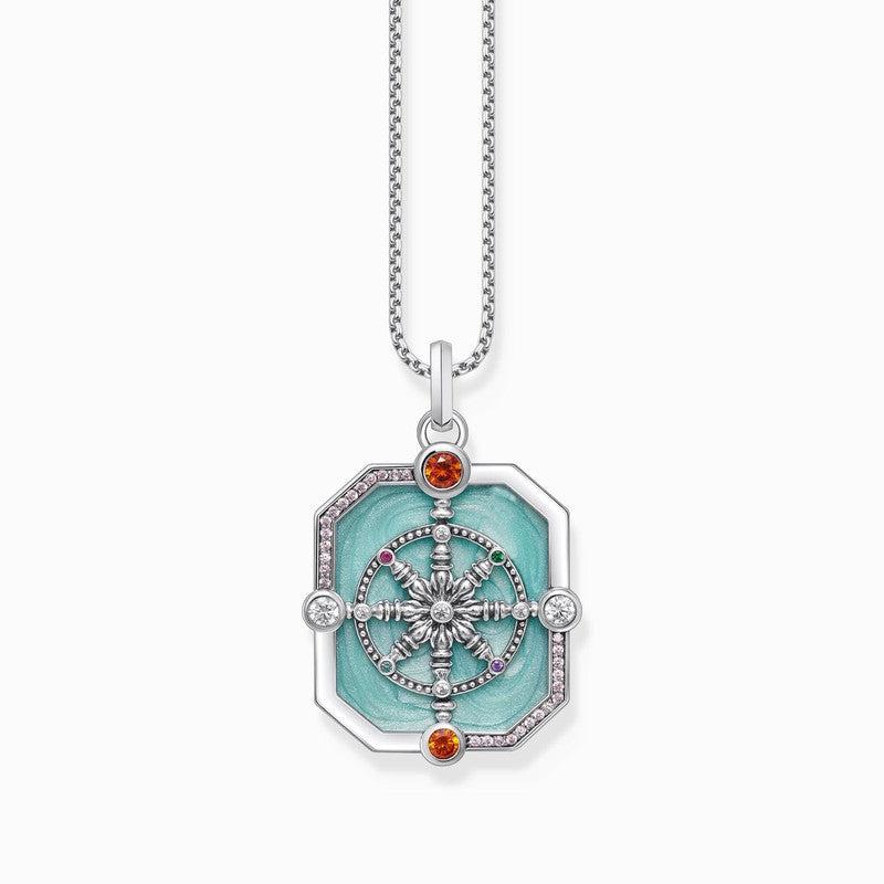 Thomas Sabo Silver Octagon-shaped Pendant with Cold Enamel and Stones