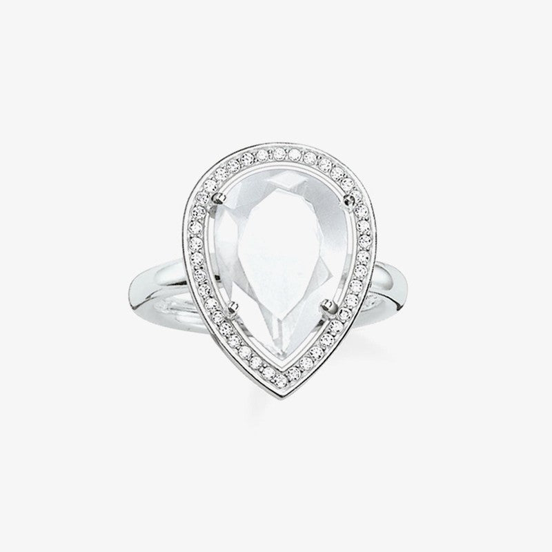 Thomas Sabo Silver Pear Shape Milky Quartz Cubic Zirconia Ring