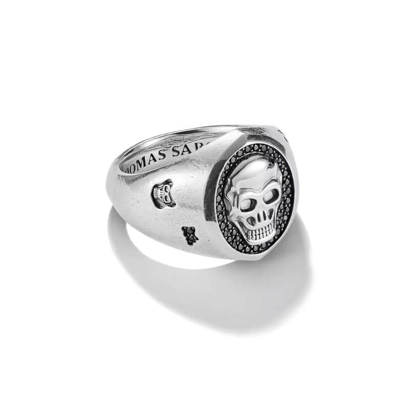 Thomas Sabo Silver Signet Ring Skull Relief Rebel Icons