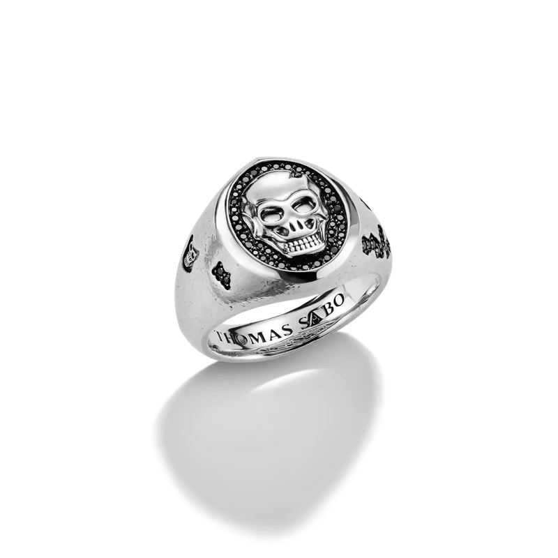 Thomas Sabo Silver Signet Ring Skull Relief Rebel Icons