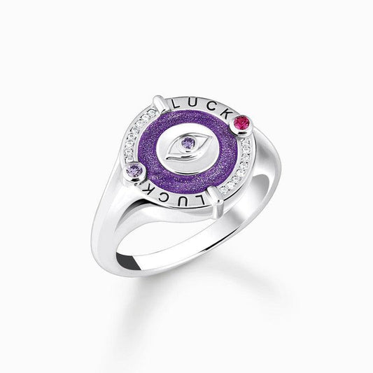 Thomas Sabo Silver Signet Ring with Violet cold Enamel and Colourful Stones