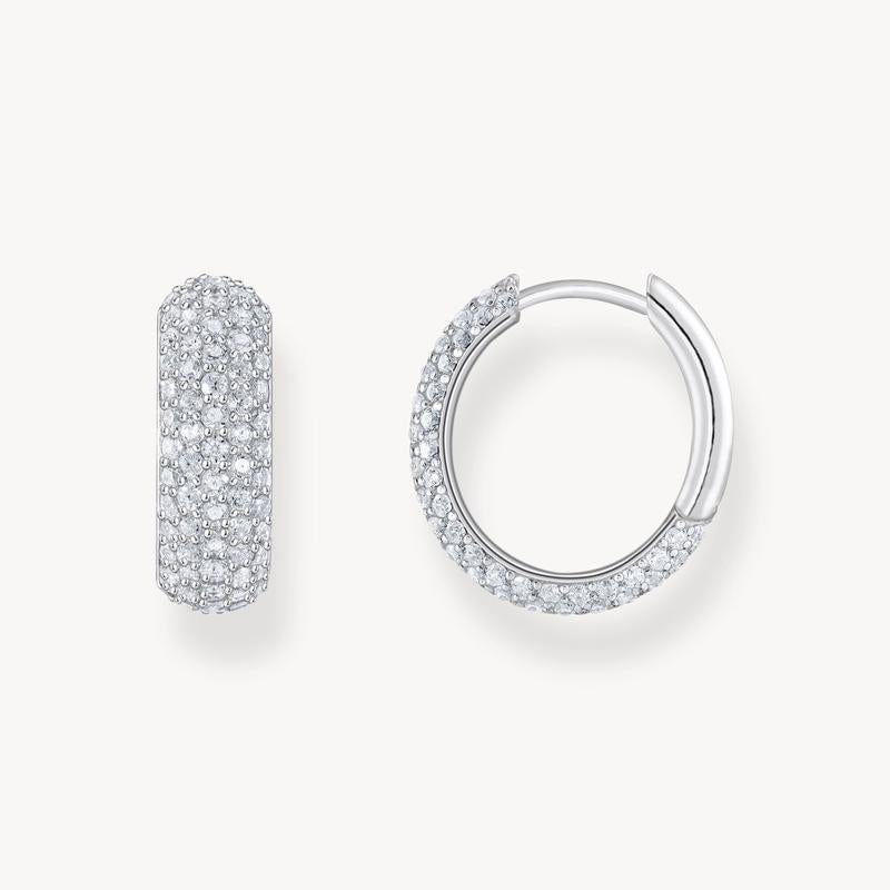 Thomas Sabo Silver Small, Wide Hoop Earrings with White Zirconia
