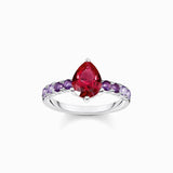 Thomas Sabo Silver Solitaire Ring with Red and Violet Stones
