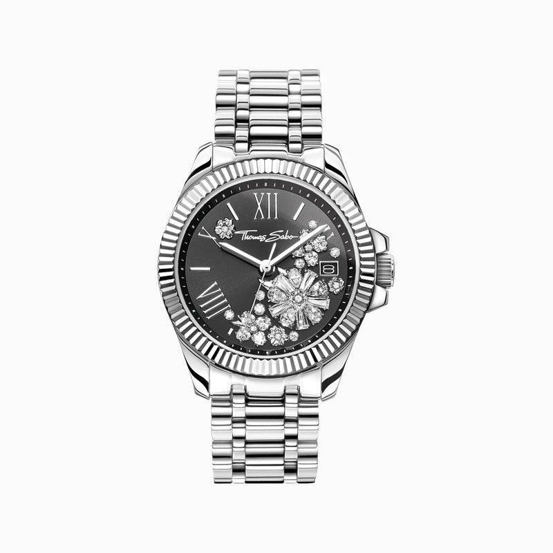 Thomas Sabo Silver Women's Watch Black Dial and White Flowers