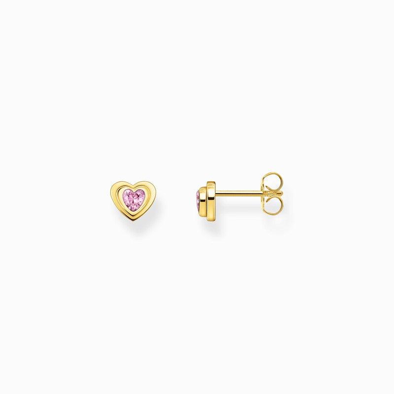 Thomas Sabo Silver Yellow-Gold plated ear Studs in Heart-Shape with Pink Zirconia