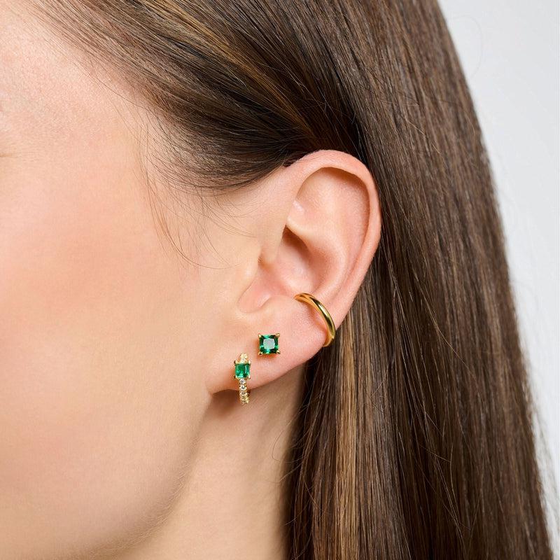 Thomas Sabo Single Ear Stud With Green Stone Gold