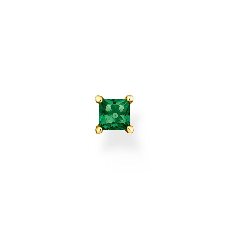 Thomas Sabo Single Ear Stud With Green Stone Gold