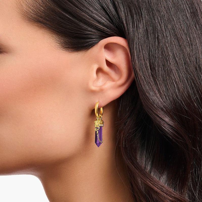 Thomas Sabo Single Yellow-Gold plated Hoop Earrings with Imitation Amethysts