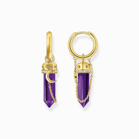 Thomas Sabo Single Yellow-Gold plated Hoop Earrings with Imitation Amethysts