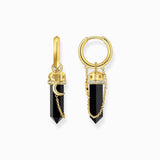 Thomas Sabo Single Yellow-Gold plated Hoop Earrings with Onyx and Small Chain