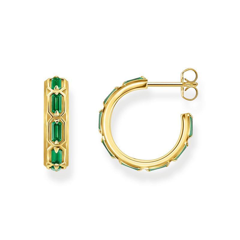 Thomas Sabo Yellow-Gold Plated Hoop Earrings with Emerald Green Stones