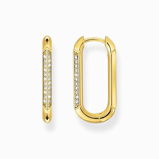 Thomas Sabo Yellow-Gold plated, oval-shaped Hoop Earrings with White Zirconia