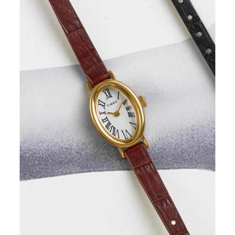 Timex Cavatina Leather Strap Watch White Gold-Tone Brown