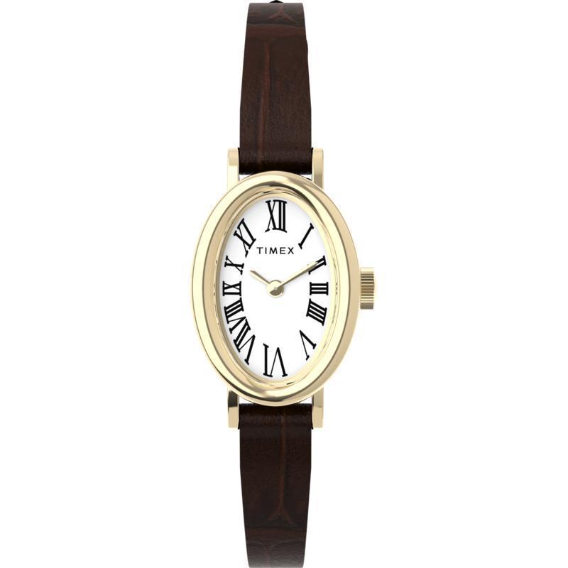 Timex Cavatina Leather Strap Watch White Gold-Tone Brown
