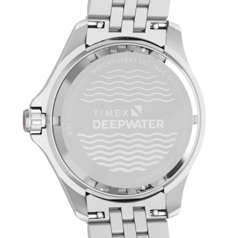 Timex Deepwater Meridian 200 Automatic GMT Stainless Steel Bracelet Watch Blue Dial