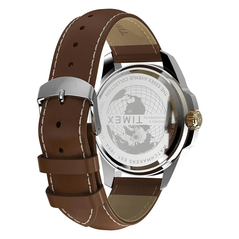 Timex Essex Avenue Day-Date Leather Strap Classic Watch