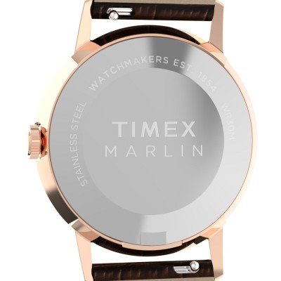 Timex Marlin 34mm Small Quartz Watch Vintage-Inspired Design Rose Gold Silver Dial