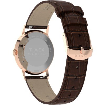 Timex Marlin 34mm Small Quartz Watch Vintage-Inspired Design Rose Gold Silver Dial