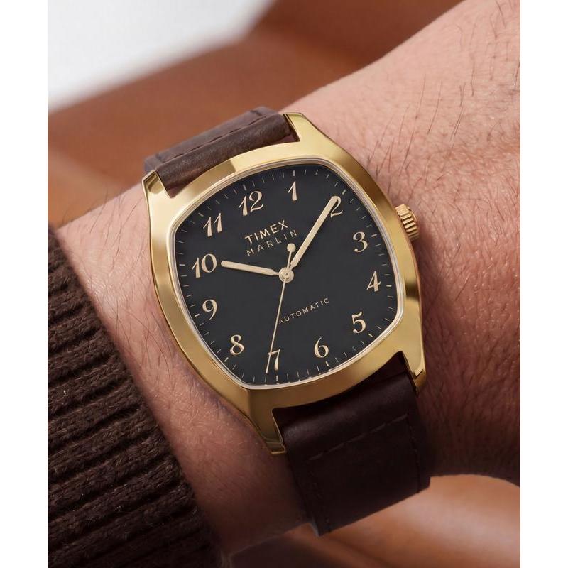 Timex Marlin Chatham Automatic Leather Strap Watch Black Dial