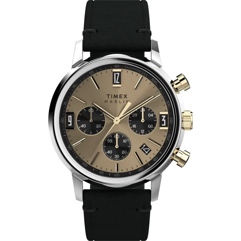 Timex Marlin Chronograph Tachymeter 40mm Leather Strap Watch