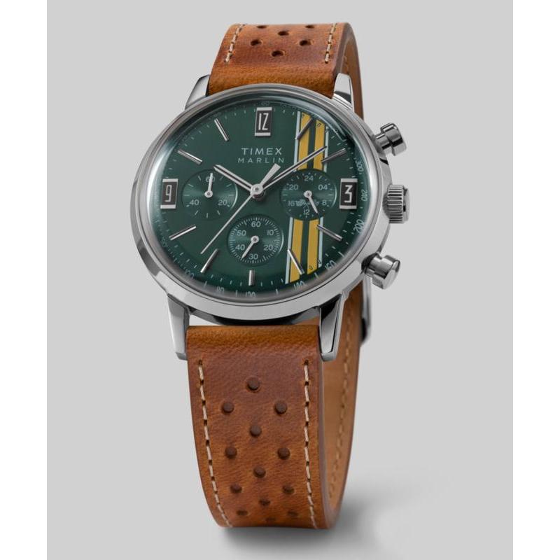 Timex Marlin Chronograph Tachymeter Leather Strap Watch