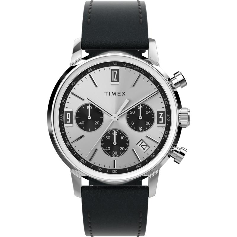 Timex Marlin Chronograph Tachymeter Leather Strap Watch