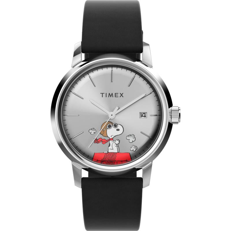 Timex Peanuts Marlin Automatic Snoopy Flying Ace Leather Strap Watch